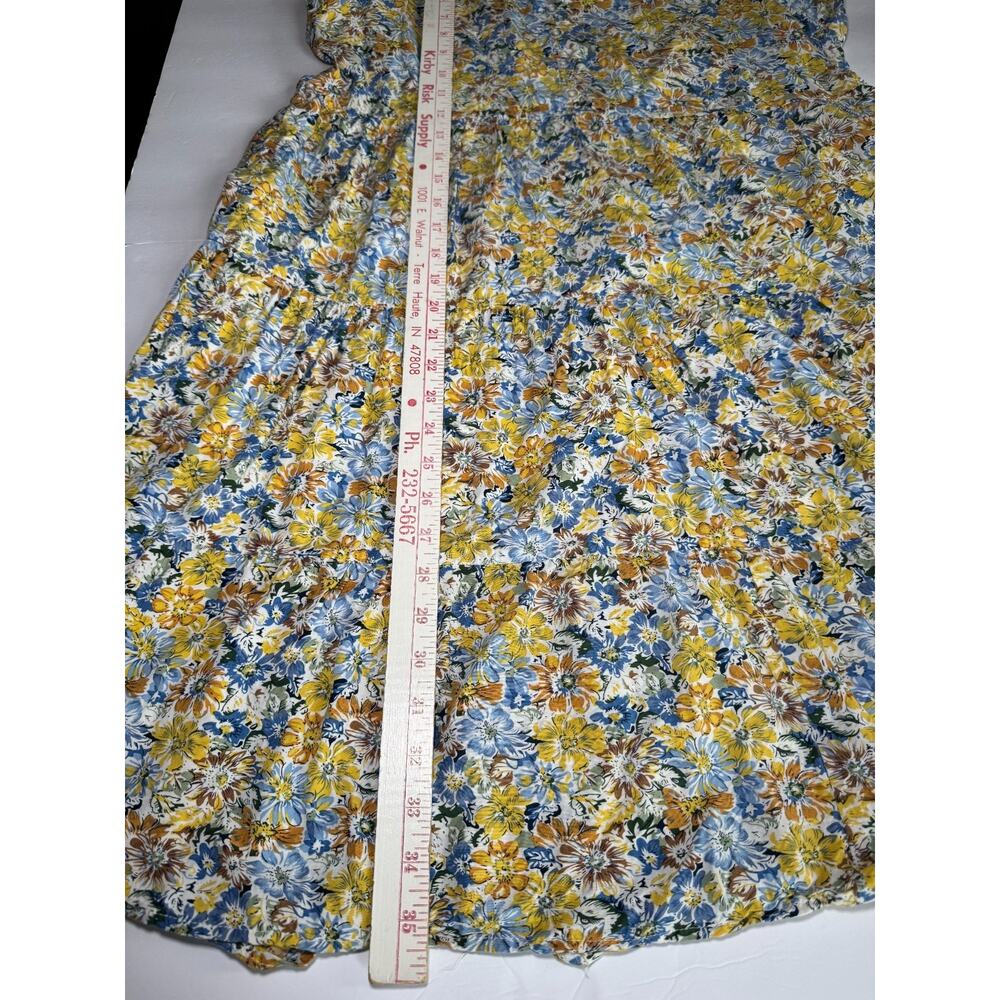 Brass and Roe Floral Mini Dress Women Large Boho Cottagecore Tiered Yellow/Blue - Picture 11 of 13